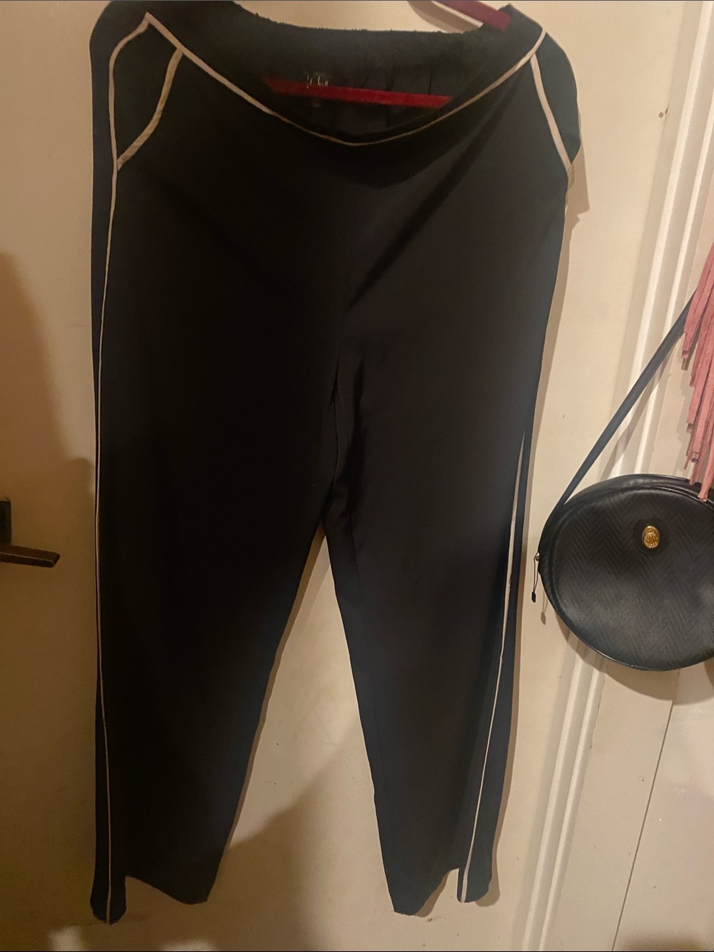 Nicole Miller Black Track Pants with Cream Piping